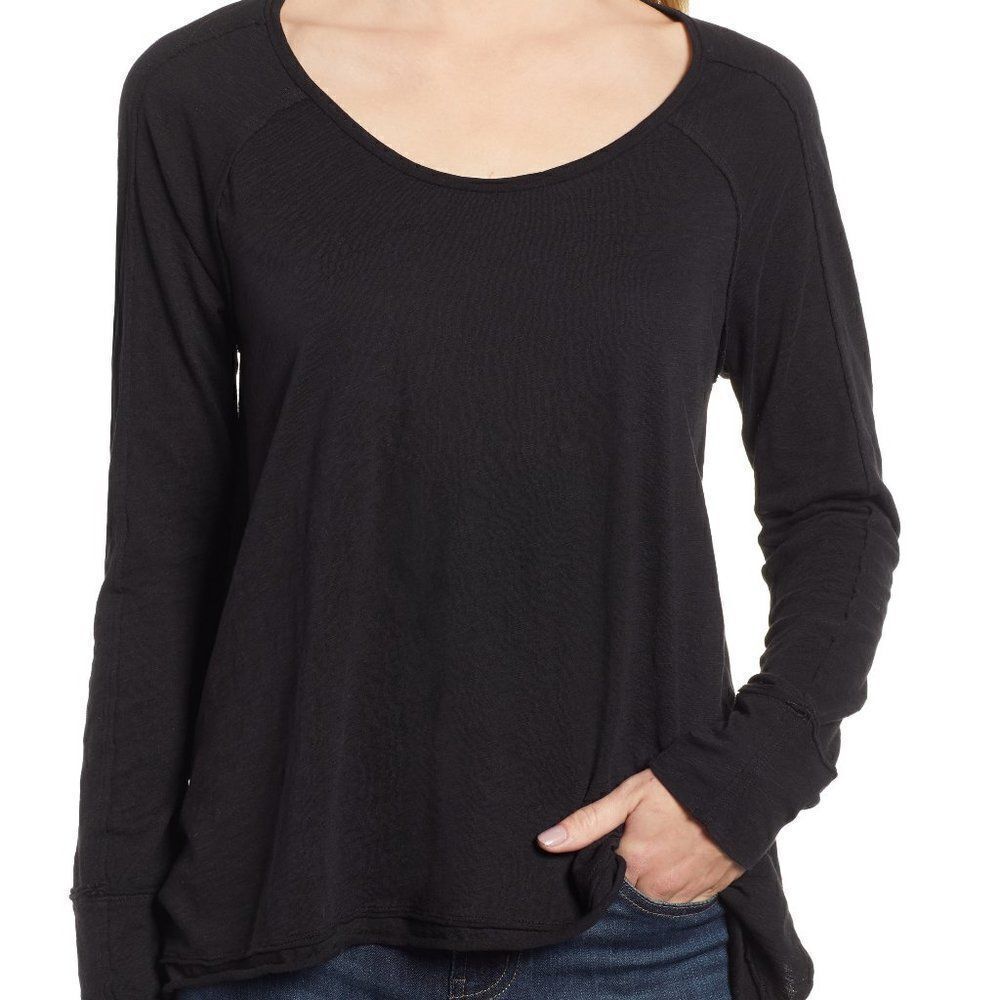 Caslon High-Low Cotton Long Sleeve Tee size Small in Black